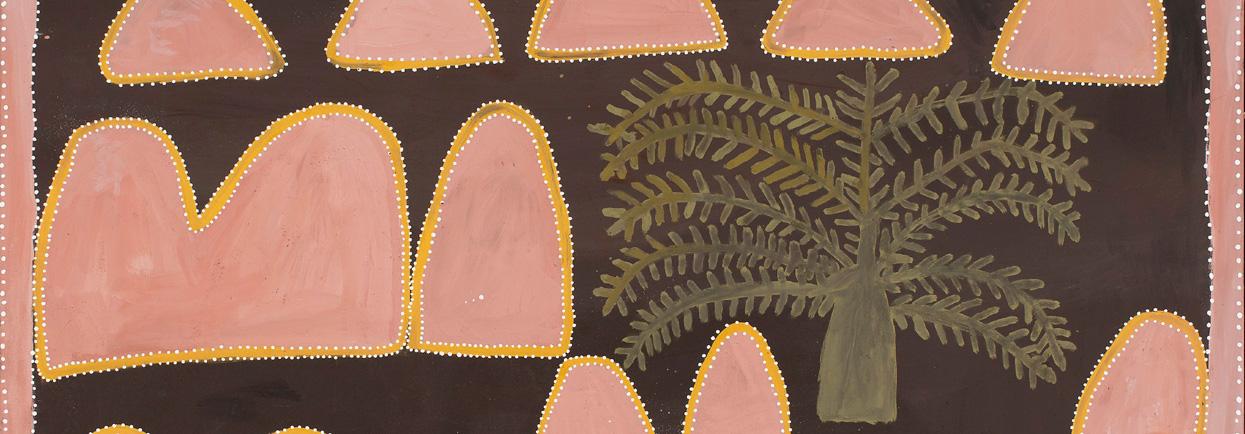 Queenie (Garagarag) McKenzie Neermeeroni - The Rainmaker 1998 (detail). Natural ochres, pigments, binder on canvas, 100 x 140 cm. State Art Collection, Art Gallery of Western Australia. Purchased through the Sir Claude Hotchin Art Foundation, Art Gallery of Western Australia Foundation, 2000. © Queenie McKenzie, 1998.