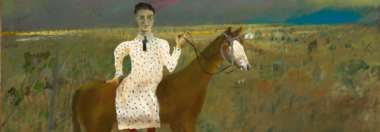 Sidney NolanSteve Hart dressed as a girl 1947 (detail) from the Ned Kelly series 1946 – 1947. Enamel paint on composition board, 90.60 x 121.10 cm. Gift of Sunday Reed 1977. National Gallery of Australia.